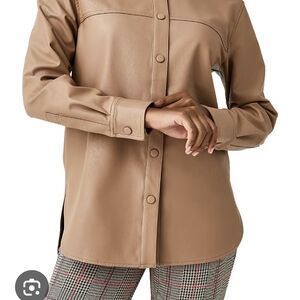 Isaac Mizrahi Camel Faux Leather Shirt